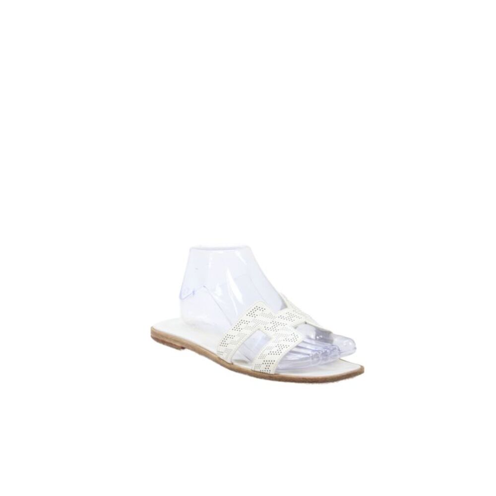 Hermes Womens Leather H Logo Strap Oran Slide Sandals White Size 8.5